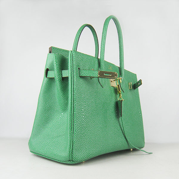 High Quality Fake Hermes Birkin 35CM Pearl Veins Leather Bag Green 6089 - Click Image to Close